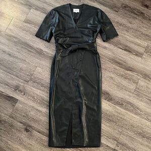 Nanushka Black Vegan Leather Penelope Wrap Dress